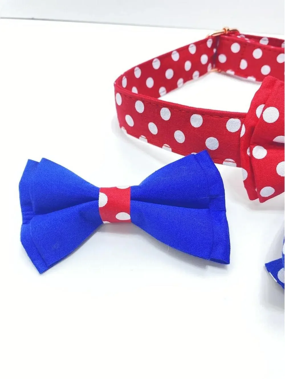 Polka Dot XL Dog Collar Removable Bow Ties Red Blue Brand New